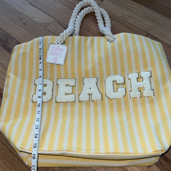 NWT Gloss & Glo Beach Canvas Striped Tote Bag - Picture 5 of 8